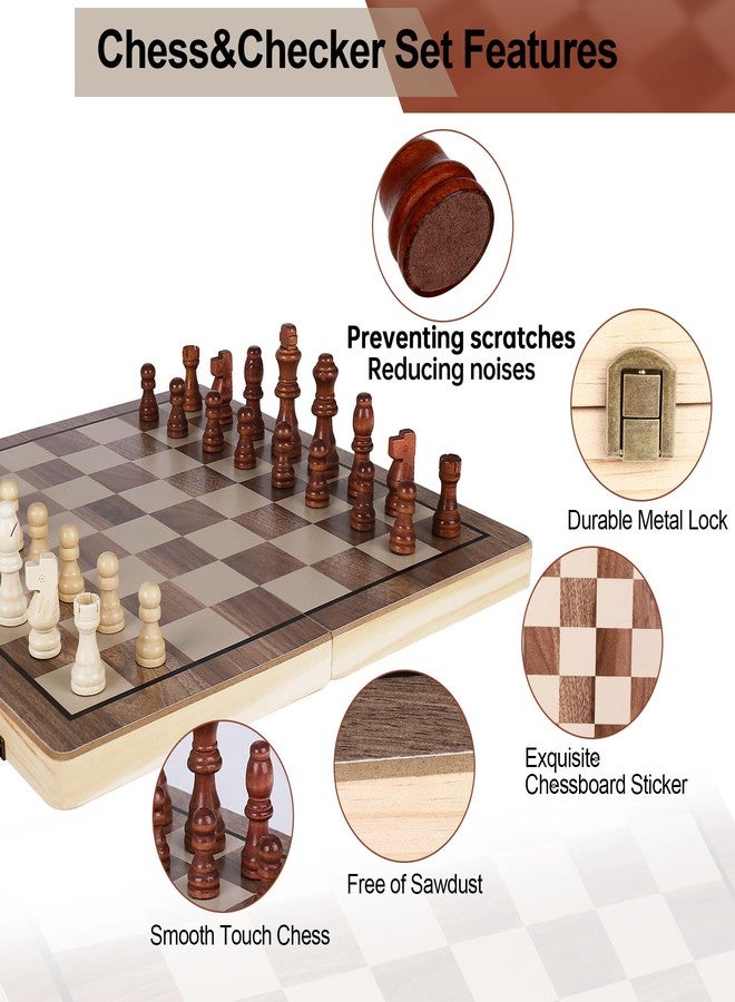 Demiwise 15 Inch Wooden Chess Sets,Chess & Checkers Set with 2 Extra Queens,Foldable Wooden Chess Set Board for Adults,Handmade Portable Chess Board Game for Familly Travelling Gift - Image 4